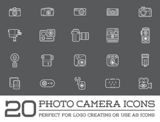 Set of Raster Photo Camera Photography Elements and Video Camera Icons Illustration can be used as Logo or Icon in premium quality