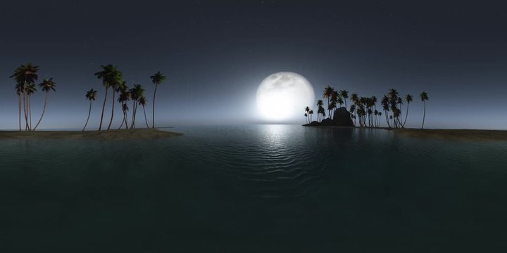 vr 360 panoramic of tropical island beach at night. made with оne 360 degree lense on moving camera without any seams. ready for 360 virtual reality