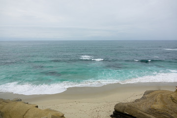 La Jolla Cove Beach, San Diego, California, USA. Areal view on the beautiful pacific ocean beach and cove. Turquoise color of water.