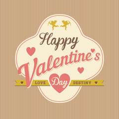 Obraz premium Happy Valentine's Day Hand Lettering Typographical Raster Background in Vintage Retro Old Style Label