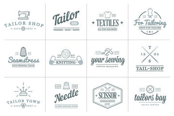 Set of Raster Tailoring Tailor Sew Elements and Sewing Knitting Illustration can be used as Logo or Icon in premium quality