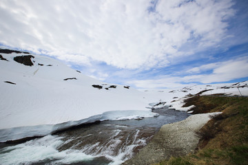 Spring glacial river in mountains