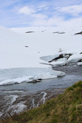 Spring glacial river in mountains