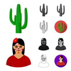 Country Mexico cartoon,black,flat,monochrome,outline icons in set collection for design. Mexico and landmark vector symbol stock web illustration.