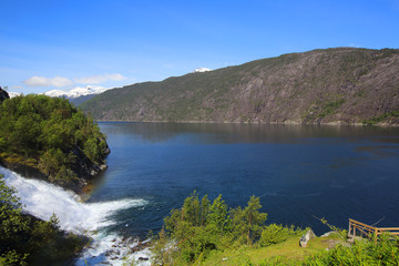 Fototapeta na wymiar Langfossen waterfall in summer