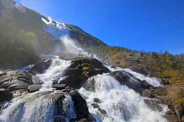 Langfossen waterfall in summer