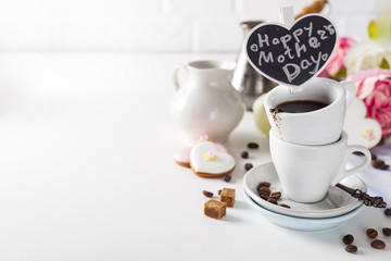 cup on a cup with espresso coffee on a white background