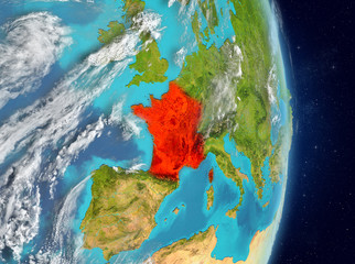 Orbit view of France in red