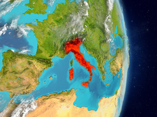 Orbit view of Italy in red