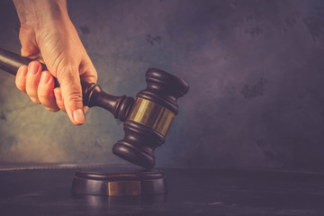 Hand holding law gavel