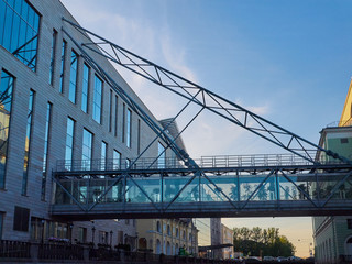 The glass bridge between Mariinsky Theater buildings in Saint Petersburg, Russia