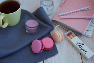 Multicolored cookies macaroons on the table