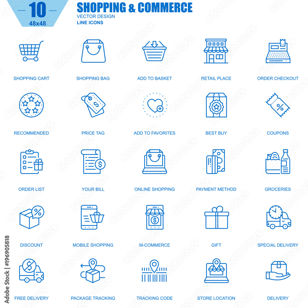 Fototapete thin line online shopping and e-commerce icons set for website and mobile site and apps. contains su