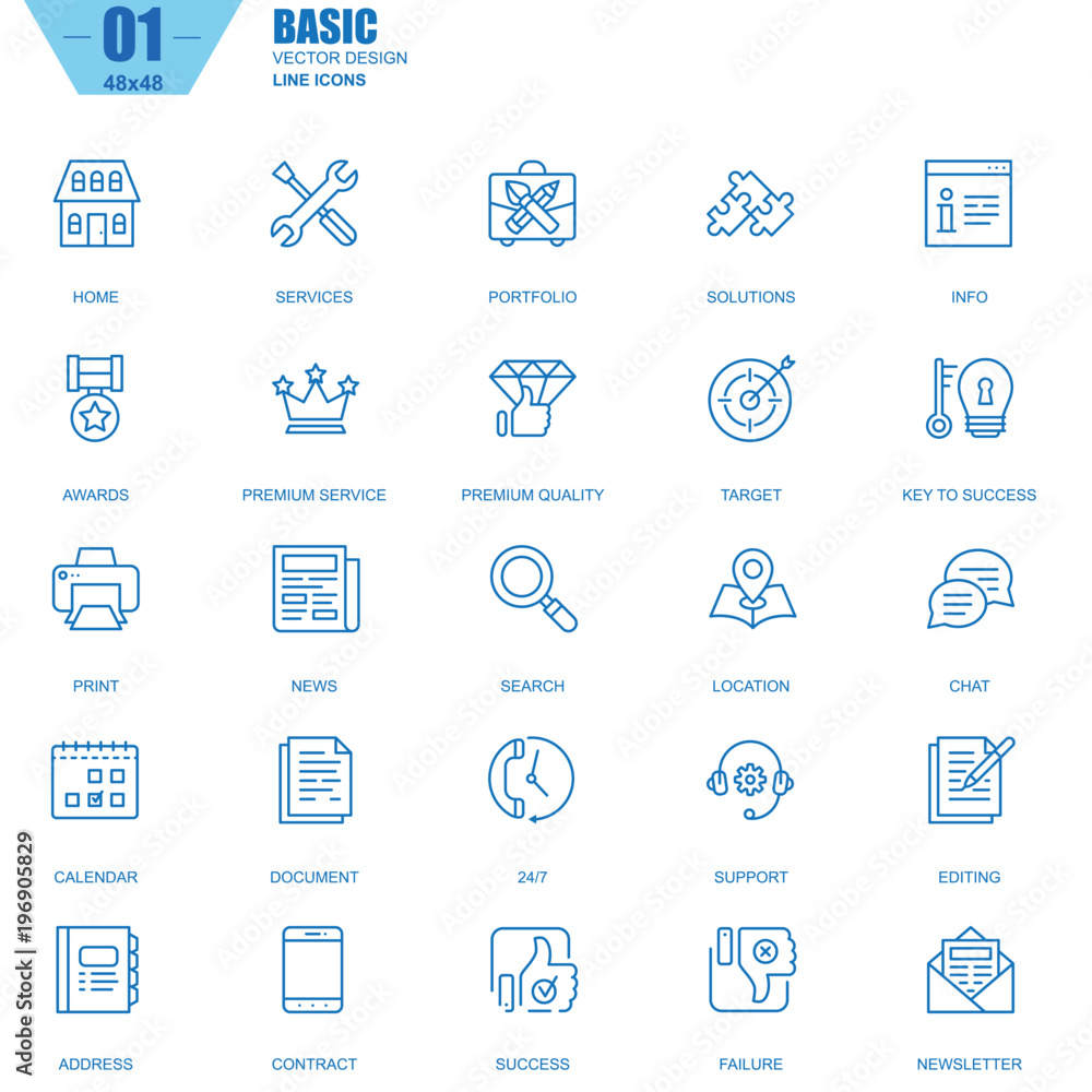 Poster thin line basic icons set for website and mobile site and apps. contains such icons as portfolio, se
