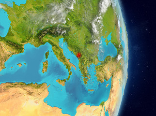 Orbit view of Montenegro in red