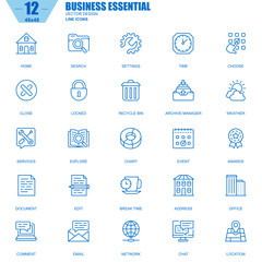 Thin line business essential, communication and office icons set for website and mobile site apps. Contains such Icons as Chart, Awards. 48x48 Pixel Perfect. Editable Stroke. Vector illustration.