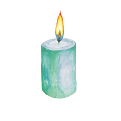 Watercolor illustration of a lighted candle.