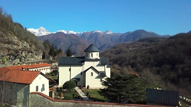Aerial View on monastery Moracha near the city of Kolashin. Montenegro
