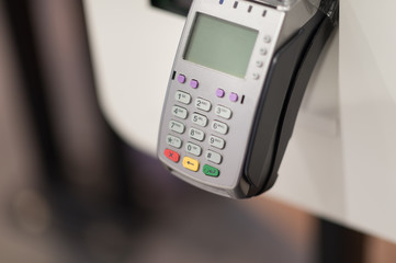 Credit card terminal waiting for payment
