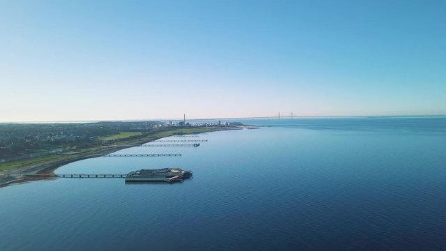 Malmo gulf aerial view with Eresund Bridge