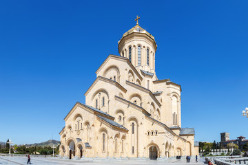 Fototapeta na wymiar Holy Trinity Cathedral in Tbilisi close-up