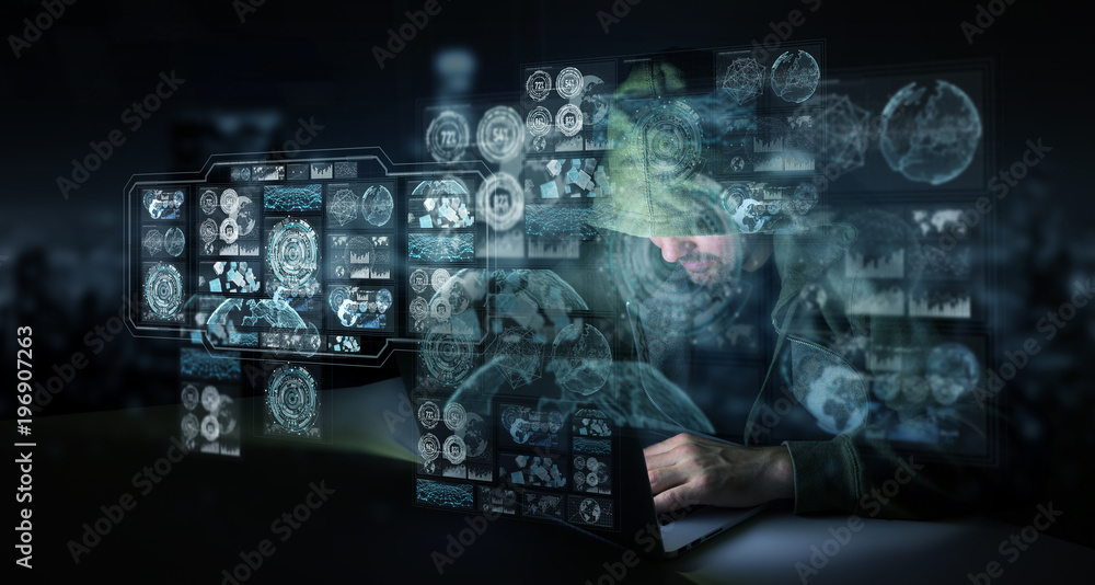 Aufkleber Hacker accessing to personal data information with a computer 3D rendering