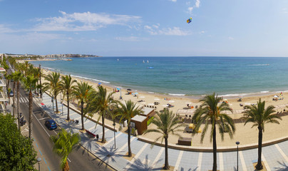 View of Salou Platja Llarga Beach in Spain during sunny day