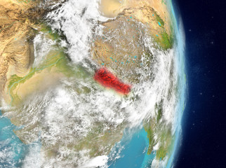 Orbit view of Nepal in red