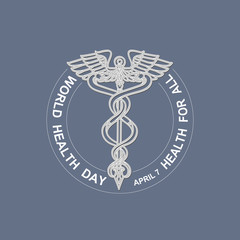 World Health Day. Caduceus. Vector illustration on blue.