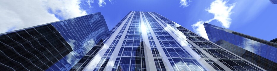 Fototapeta na wymiar skyscrapers panoramic view, modern buildings from below 3D rendering 
