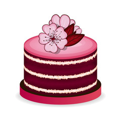 Piece of chocolate cake with cream and cherry.