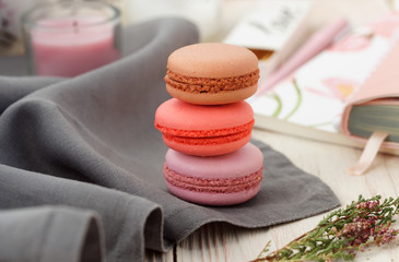 Multicolored cookies macaroons on the table