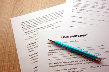 Loan agreement document ready for filling and signing in office