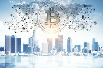 Glowing bitcoin backdrop