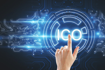 Hand pointing at ICO background