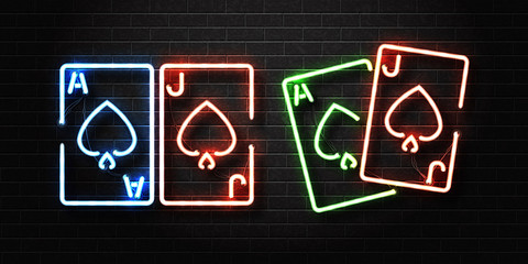 Vector realistic isolated neon sign for Blackjack logo for decoration and covering on the wall background. Concept of casino and gambling.