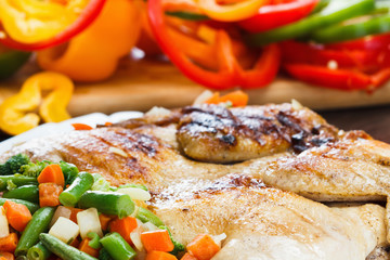 Chicken grilled with a crust on the grill