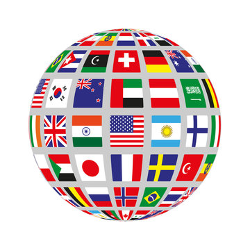 Flat circle with flags of different countries. Vector illustration.