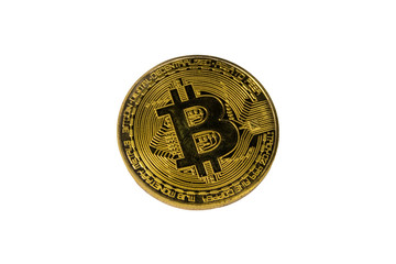 Golden bitcoin isolated on white background
