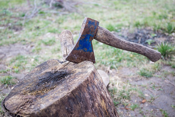 ax thrust into the log