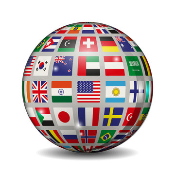 Volumetric ball with flags of different countries. Vector illustration.