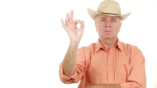 Serious Farmer Approve and Agree Making Confiding Ok Sign with a Hand Gestures