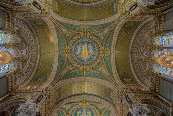 Fototapeta na wymiar The Basilica of Fourvière in Lyon, France. A world heritage site. 