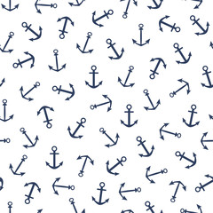 Marine seamless pattern with two blue anchors. Vector.
