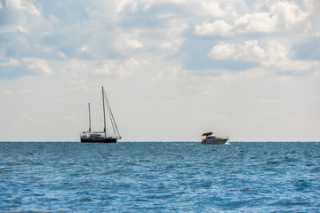 Obraz premium the rocky shore and sailboat at sea. Fiolent, Crimea