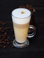 Fresh delicious latte coffee on the table