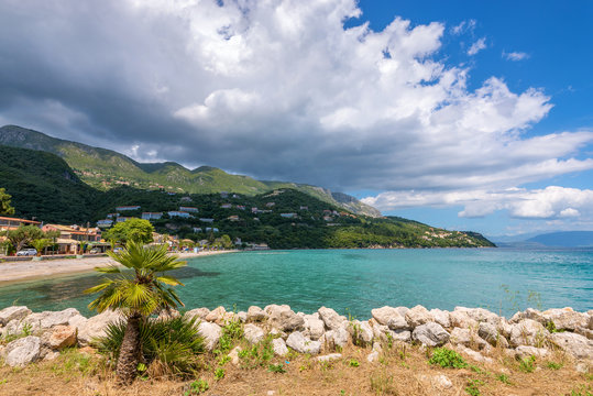 A beautiful view of coast in Ipsos on Corfu island. Greece.