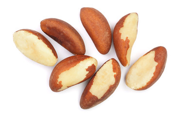 Brazil nuts isolated on white background closeup. Top view. Flat lay
