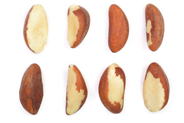 Brazil nuts isolated on white background closeup. Top view. Flat lay