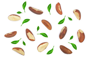 Brazil nuts isolated on white background closeup. Top view. Flat lay